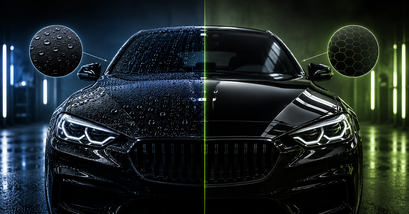 Ceramic Coating vs Graphene Coating comparison on a black luxury car