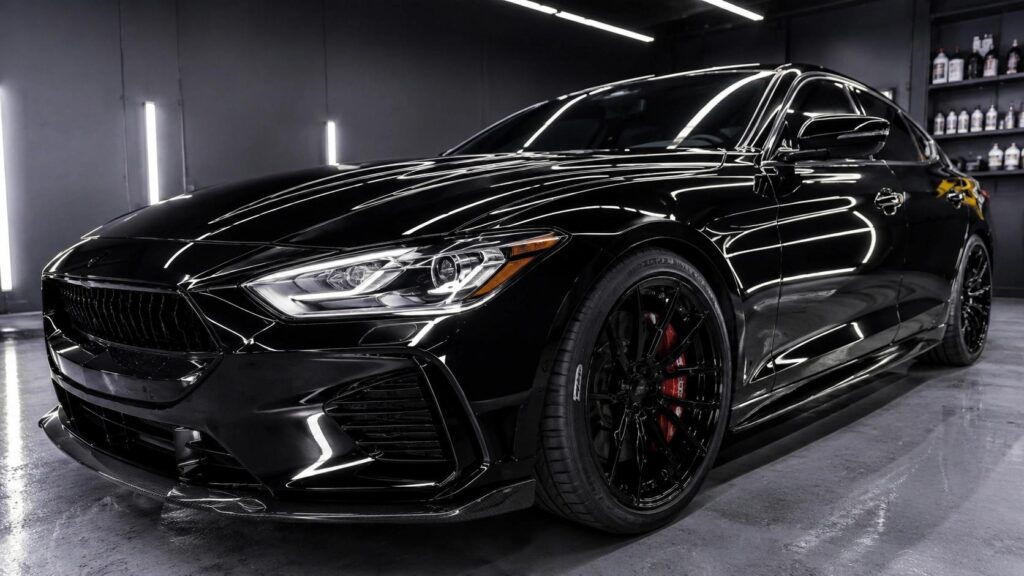 Premium protected car with glossy ceramic coating finish